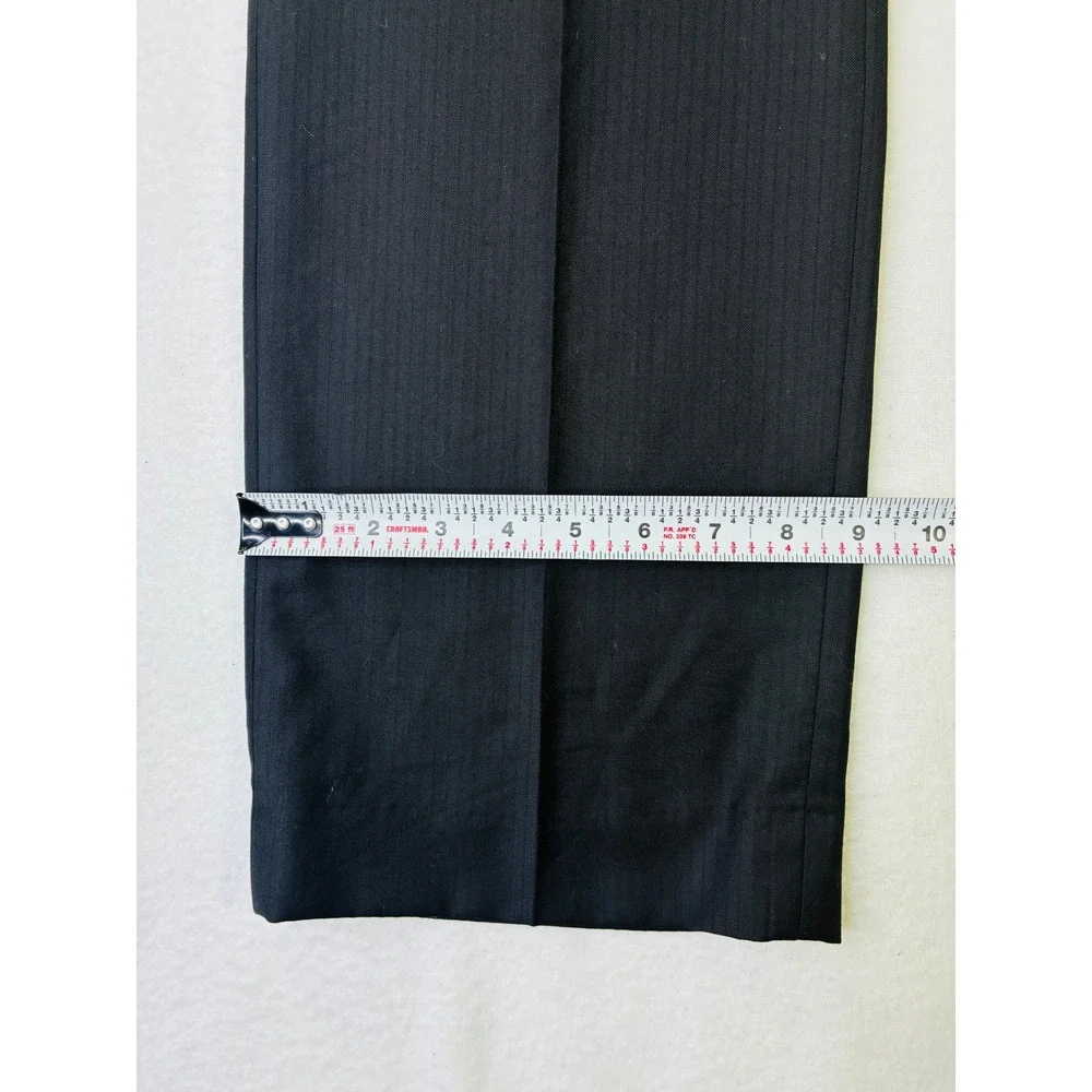 Express Producer Mens Black Pinstripe Wool Blend Dress Pants 34x32 Flat Front
